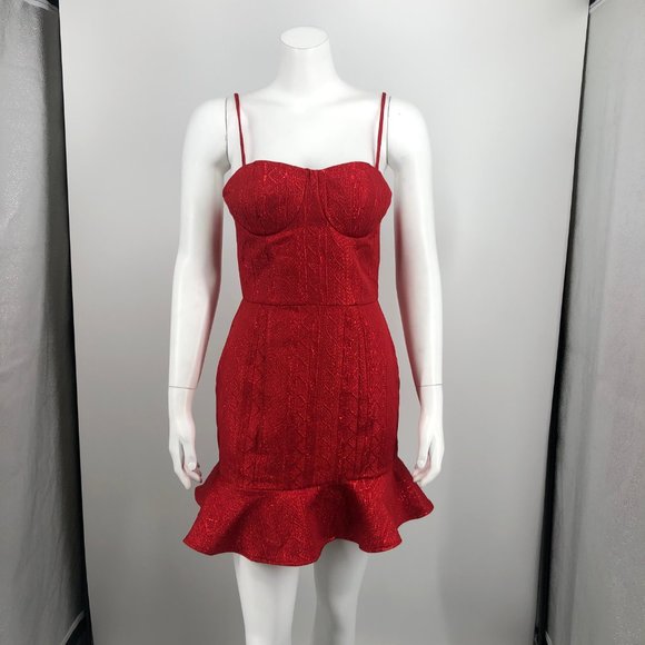 .New Lovers + Friends Metallic Mini Dress Red .021 - Picture 3 of 8
